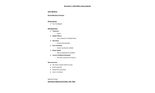 Nov. 7th Board Agenda